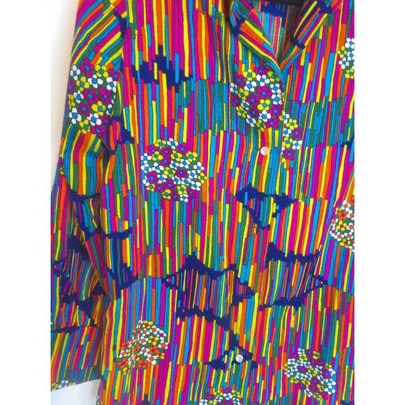 Vintage Colorful Neon Abstract Graphic Dagger Collar Psychedelic Top Blouse READ - Picture 6 of 7